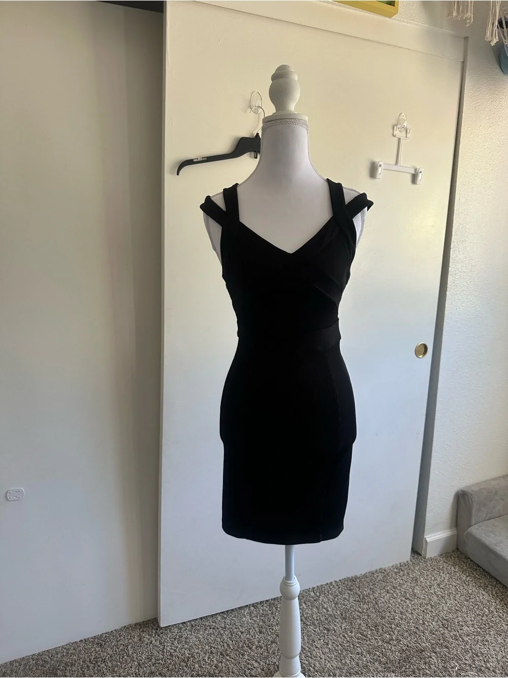 Armani Exchange Black Double-Strap V-Neck Mini Dress Armani Exchange Black Double-Strap V-Neck Mini Dress